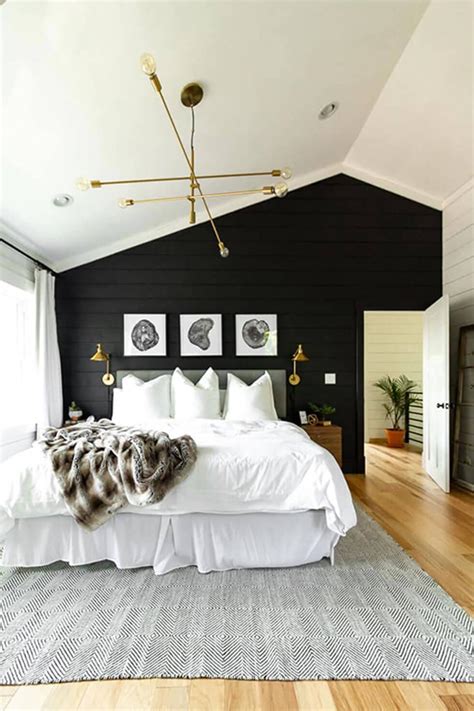 Black And White Bedroom With Wood Furniture